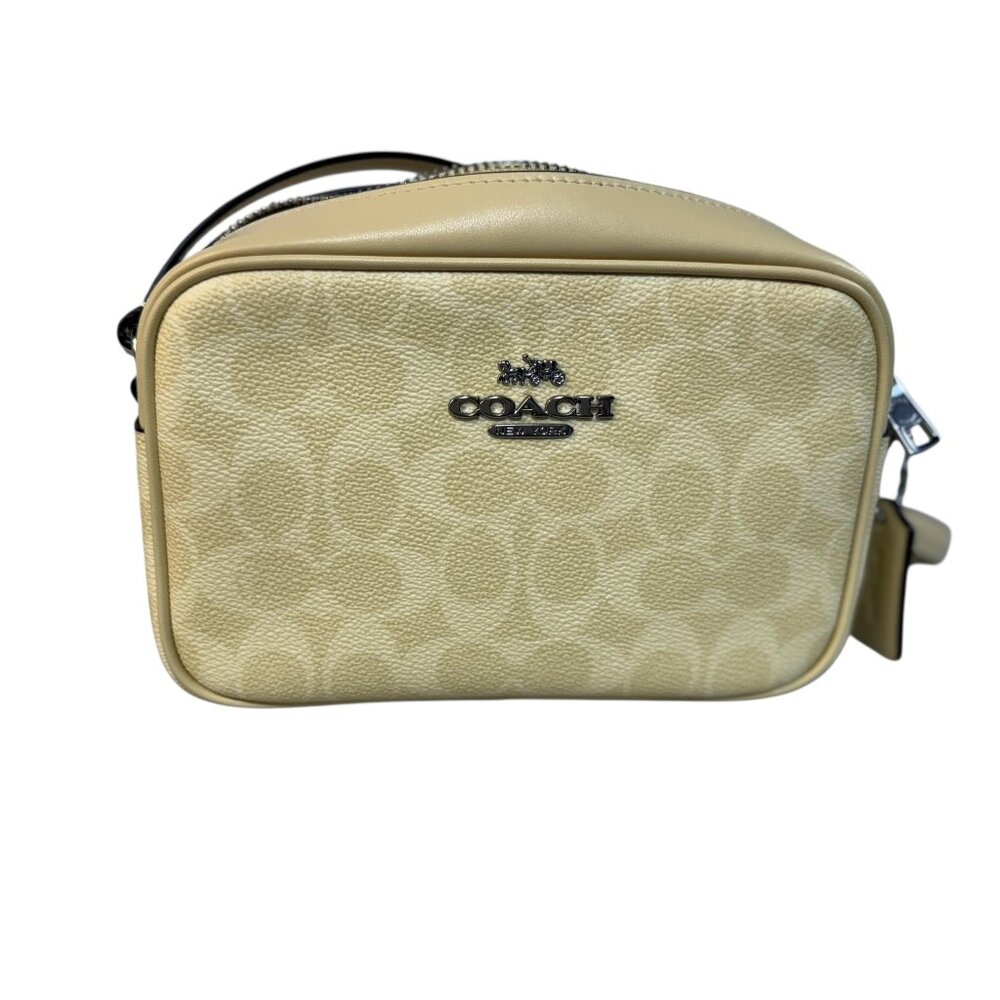 NWT COACH CQA38 Mini Jamie Camera Bag w/ Flora Print Pebble Leather -Silver/Hay
